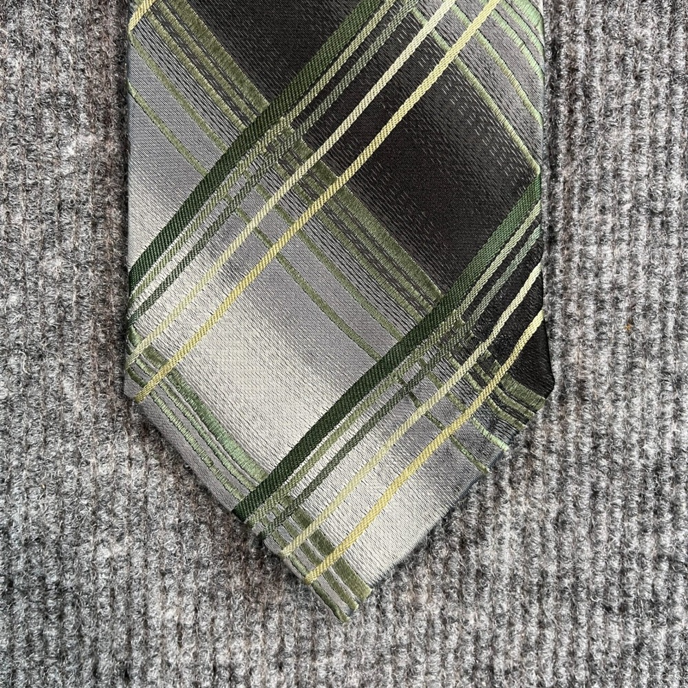 Marquis Mens Plaid Necktie Green Grey Black Geometric Formal Business Tie